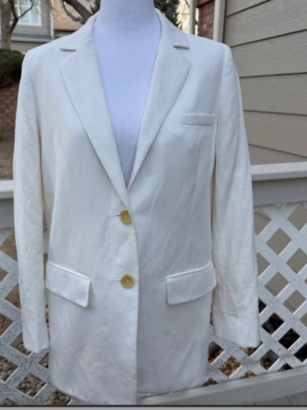 Everlane Linen Cotton Blend White‎ Lined Jacket Women's 2-Button Blazer